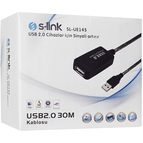 S-LINK SL-UE145 USB2.0 30M ŞEFFAF UZATMA KABLO