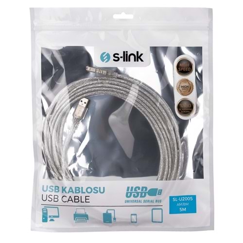 S-LINK SL-U2005 USB 2.0 ŞEFFAF 5M YAZICI KABLO
