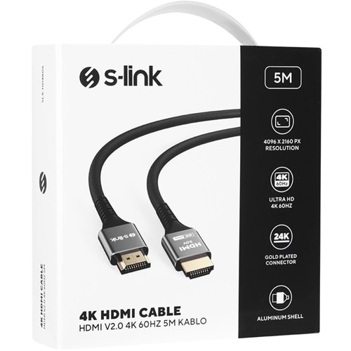 S-LINK SLX-HD4K05 19+1 HDMI TO HDMI 5M METAL V2.0 4K 60HZ KABLO